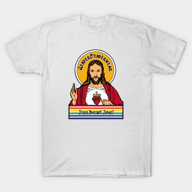 GenderBenderWear (White) - "Jesus Doesn't Judge" T-Shirt by GenderBenderWear